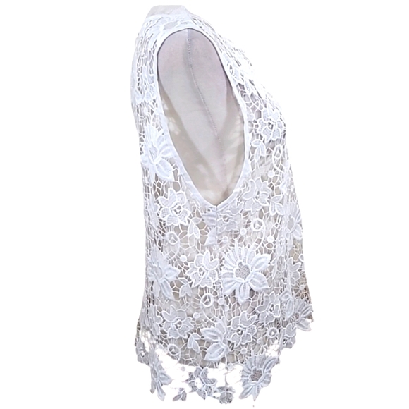 Muche et Muchette Crochet Sleeveless Top White Embroidered Lace Keyhole Back - Picture 8 of 12